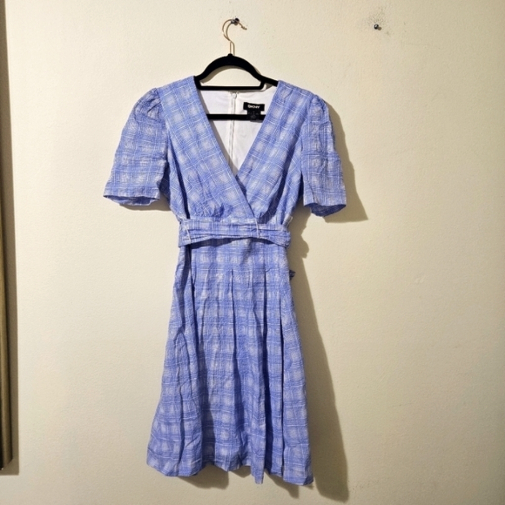 DKNY Puff Sleeve Checkered Dress